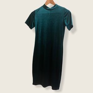 Velvet Green Mock Neck Midi Dress
